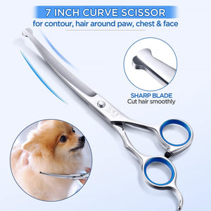 Gimars Professional 6 in 1 Dog Grooming Scissors 4CR Stainless Steel with Safety Round Tip, Heavy Duty Titanium Coated Pet Grooming Scissor for Dogs, Cats and Other Animals