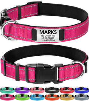 Joytale Personalized Dog Collars, Reflective Nylon Dog Collar with Engraved Name Plate, Customized for Large Dogs, Hotpink, L