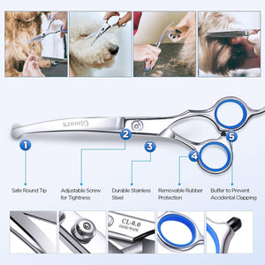 Gimars Professional 6 in 1 Dog Grooming Scissors 4CR Stainless Steel with Safety Round Tip, Heavy Duty Titanium Coated Pet Grooming Scissor for Dogs, Cats and Other Animals